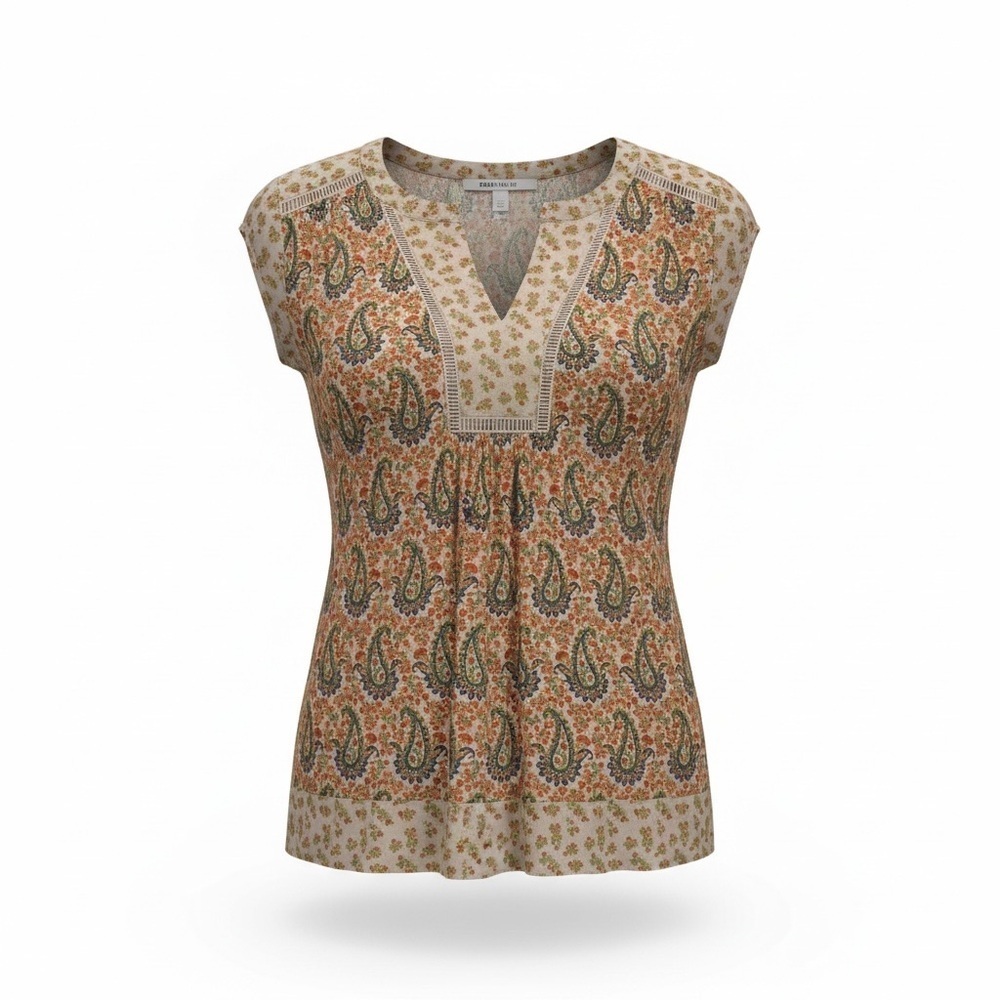 DR2 Paisley Print Blouse - Cream and Brown